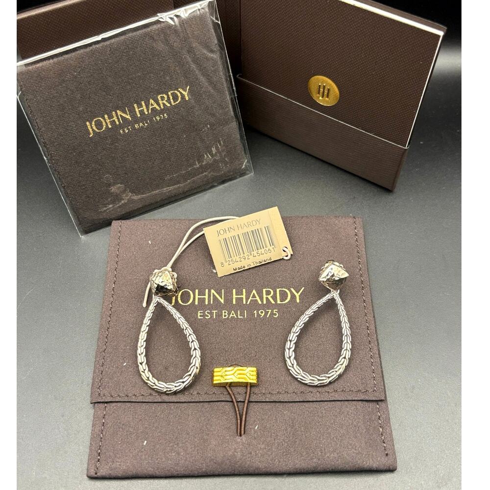 John Hardy 1833335 Womens Classic Chain Hammered Silver Pear Drop Earrings NIBWT
